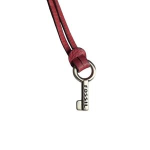 Fossil 1.5" Silver Key Bag Charm Berry Red Leather